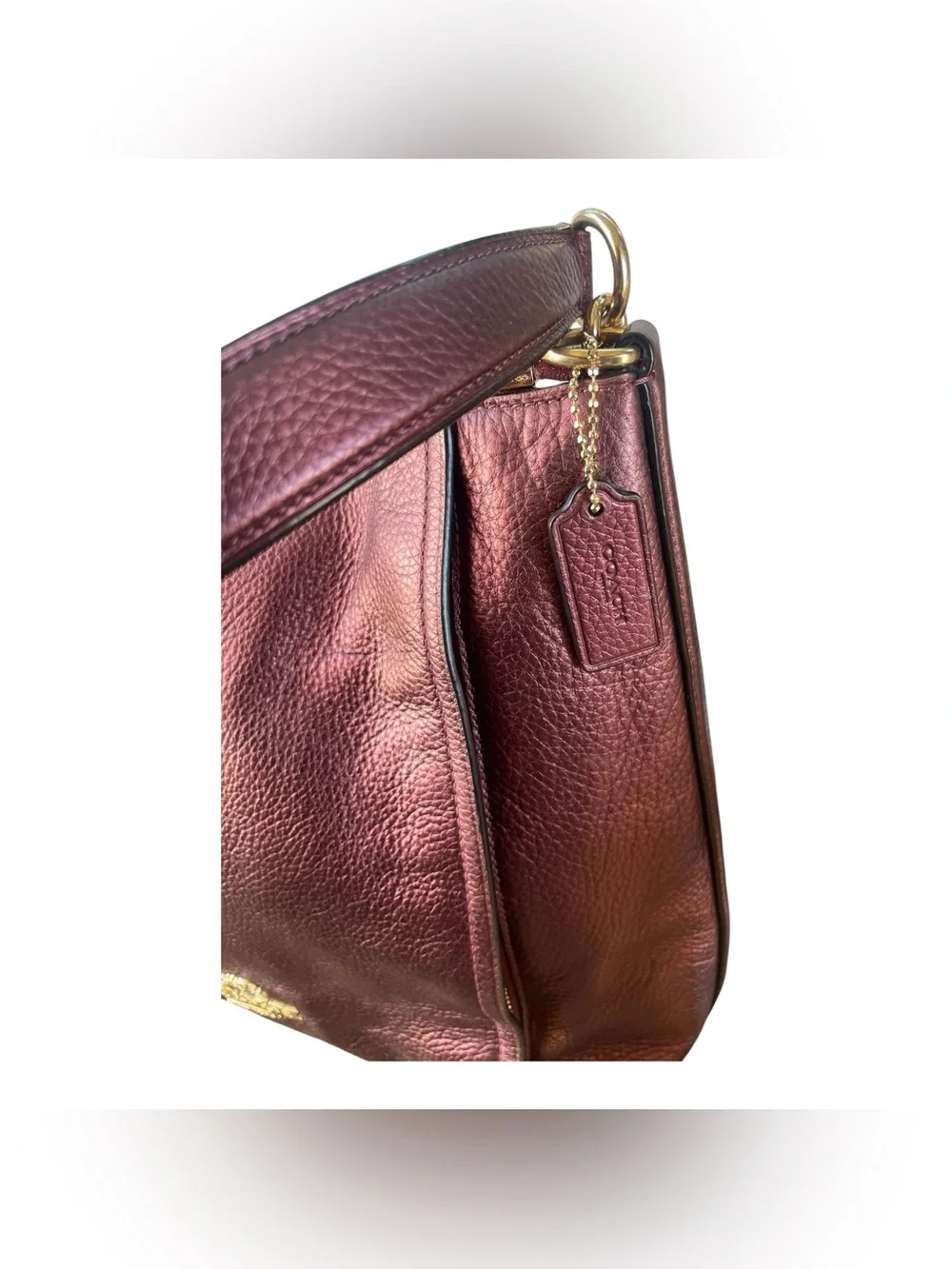 ⭐️ Coach Elle Hobo Metallic Cherry Burgundy Wine Leather Bag F87825 🍁 🍂 🍃